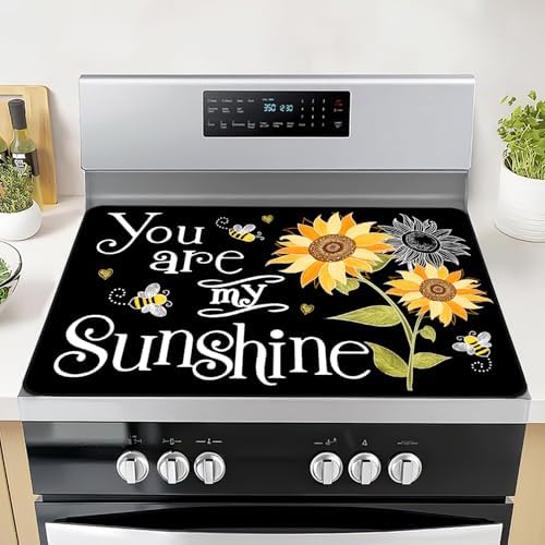 Sunflowers Stove Top Covers for Electric Stove, You Are My Sunshine Stove Cover Non-Stick Kitchen Pad for Mother Day Gift for Wife Mom, Gas stovetop cover Cooktop Mat Keep Stove Clean Black by Seimip