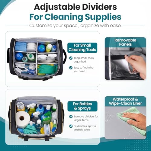 INSMEER Cleaning Caddy with Wheels,3 Removable Clear Bag and 1 Shoulder Bag - Image 5