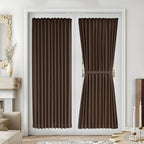 Vatge Dual Rod Pocket French Door Panel Curtains - 54-Inch Self Adhesive Front Door Curtains with Tiebacks, 1 Panel, W54 x L72, Brown by Vatge