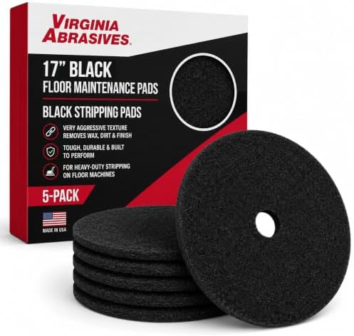 Black Floor Maintenance Pads, Heavy-Duty Stripping & Scrubbing, 17", 5 Pack by VirginiaAbrasives
