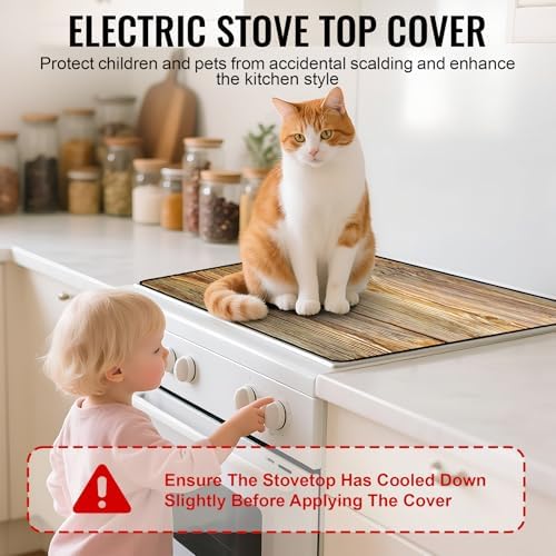 NYZE Wood Grain Color Stove Top Cover for Electric Stove 28x20 Inch Silicone Stovetop Protector, Scratch-Resistant Decorative Kitchen Counter Mat for Electric/Glass Stove Top - Image 4