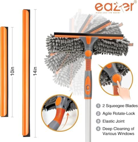 Eazer 2-in-1 Window Cleaner Tool, 64'' Window Squeegee for Home, Window Cleaning Squeegee Kit with Telescopic Pole, Window Washing Kit with Rotatable Bendable Head(Threaded + Telescopic) - EAW01 - Image 2