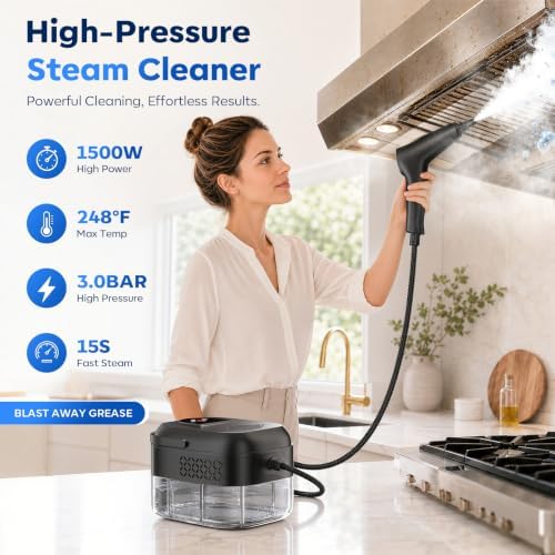 Steam Cleaner 1.4L Tank, 1500W High Power, 6 Adjustable Steam Levels, 15-Second Fast Heating, 17-in-1 Multi-Purpose Accessories for Floor, Kitchen, Grout, Tile, Car, Upholstery, and Home Deep Cleaning - Image 4
