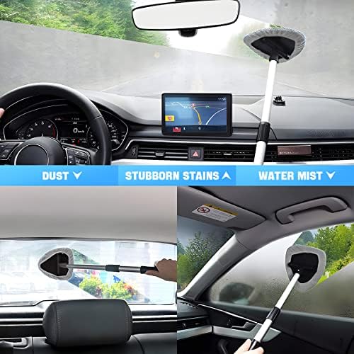 Extendable Car Windshield Cleaning Tool with Microfiber Pads, Gray - Image 5