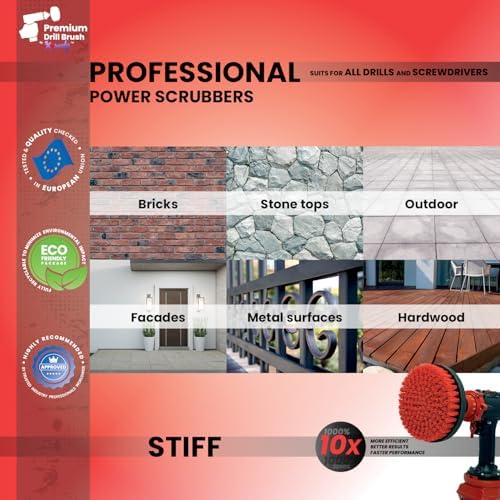 Premium Drill Brush Professional– 2in1 for Drill & Angle Grinder Stiff 6 in Red | Scratch-Free Outdoor Cleaning Brush for Patio Bricks, Lawn Mowers, Car Wheels, Pool Tiles and Boat Hulls - Image 5