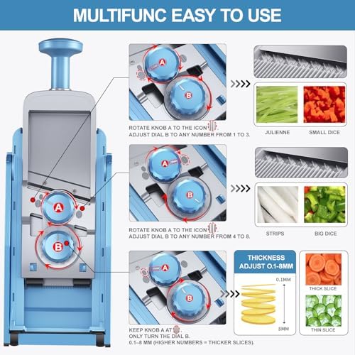 SupMaKin Upgrade Safe Mandoline Slicer,Multi Vegetable Chopper,Potato Slicer, Onion Chopper with Drain Basket Storage Container, Cheese Grater Kitchen Chopping Artifact (BlueGray) - Image 4