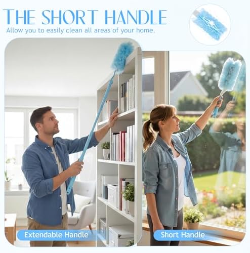 50 PCS Heavy Duty Duster Refills with Retractable Handle and Short Handle, Disposable Surface Duster Kit for Cleaning Dusting Furniture Blind Ceiling Fan (Blue) - Image 6
