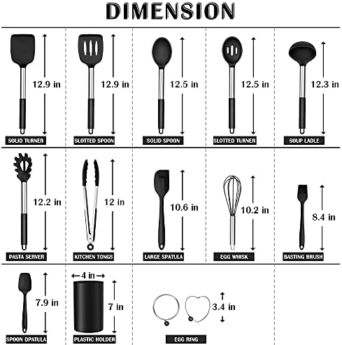 E-far Kitchen Utensils Set, 14-Piece Black Silicone Cooking Utensils Set - Image 2