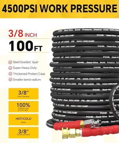 50FT Pressure Washer Hose 3/8'' ID with Swivel Quick Connect, 4500 PSI - Image 2