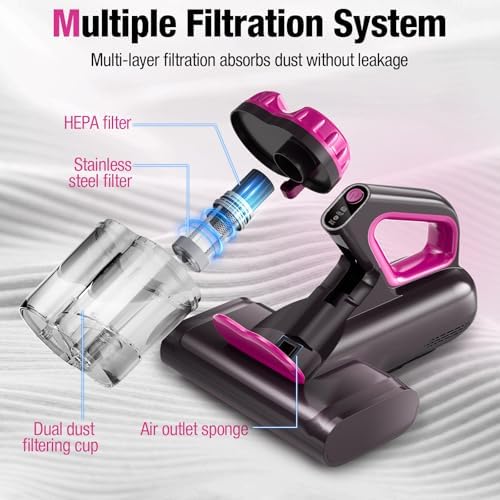 BYHUME Mattress Vacuum Cleaner, 17Kpa 650W Bed Vacuum Cleaner, 273nm UV-C Light & Ultrasonic 145°F Heating, 80000 RPM/Min Brushroll Rotation, Wide Suction Port for Pillows Cribs Sofa, Black Corded - Image 5