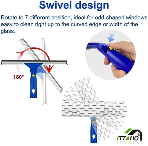 Window Squeegee with Extension Pole, Separate 12" Squeegee & 11" Microfiber Scrubber Heads, Window Cleaning Kit for Hard-to-Reach Windows, Shower Doors, Car Windshields, Indoor Outdoor-2 Pads - Image 2