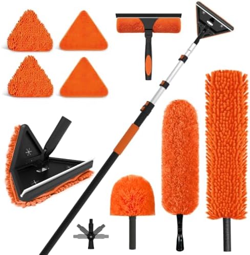 SISUPASSIE 20FT Duster Cleaner Kit, Dusters for Cleaning with Extension Pole, Baseboard & Wall and Window Cleaner Mop for Fan Blades, High Ceiling and Cobweb by Focusonproduct