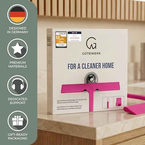 GÜTEWERK Silicone Shower Squeegee with 3-in-1 No-Drill Mount, Pink, 11'' - Image 5
