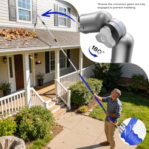 13ft Gutter Cleaning Tools From the Ground, No Ladder Needed, 3-in-1 Gutter Cleaner Pole with Replaceable Brush Rake Scoop, 180° Adjustable Angle for Leaves & Debris Cleaning with Grip Tapes, Blue - Image 3