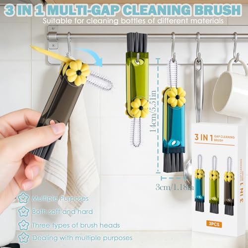 3 in 1 Cup Lid Gap Cleaning Brush Set, 3Pcs Multifunctional Bottle Cleaning Brush,Cup Lid Gap Cleaner, Home Kitchen Crevice Brush Tools - Image 4