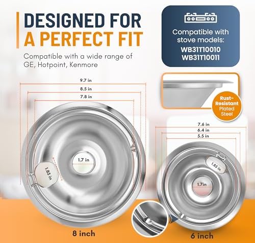 Electric Stove Drip Pans Set of 4 (2 x 6-Inch & 2 x 8-Inch) Replacement Stove Drip Pans for Electric Stove for GE & Hotpoint Ranges - Compatible with WB31T10010 and WB31T10011 Stove Burner Drip Pan - Image 2