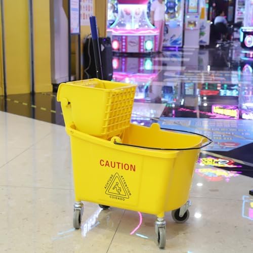 Commercial Mop Bucket with Side-Press Wringer for Floor Cleaning, 35 Quarts, Yellow, Including One Commercial Mop - Image 6