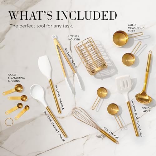 Styled Settings White and Gold Kitchen Utensils Set with Holder, 15-Piece - Image 2