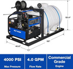 BILT HARD 4000 PSI 4 GPM Hot Water Pressure Washer with 264 Gal Water Tank, 420cc 15HP Gas Engine, Electric Start Skid Mounted Gas Powered Washer with Hose Reel, 49-State Certified - Image 2