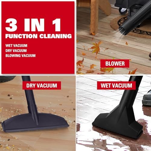 ECOMAX Wet Dry Vacuum 6 Gallon, 4 HP 85 CFM 3-in-1 Shop Vac with Suction/Blow/Wet Dry Function, Heavy-Duty Portable Poly Wet/Dry Vac Car Vacuum for Workshop, Jobsite, Garage and Home Cleaning - Image 4