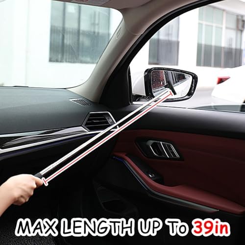 1 Pcs Car Window Mini Squeegee Retractable Auto Glass Squeegee Car Rearview Mirror Wiper Water Cleaner with Telescopic Long Rod Portable Cleaning Tools for All Vehicles (Black) - Image 5