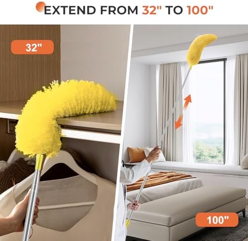 Microfiber Feather Duster, High Ceiling Fans with 30-100 Inch Pole, Yellow - Image 3