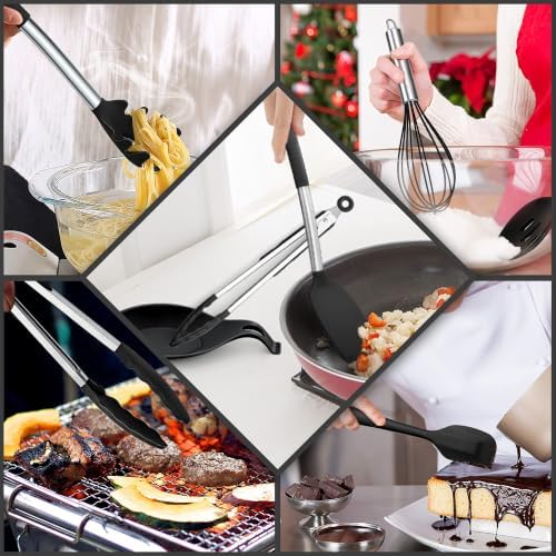 E-far Silicone Cooking Utensils Set, 30-Piece Black Kitchen Utensils Set - Image 4