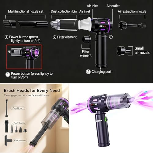 Airpollo® Car Vacuum Portable Cordless Handheld Cleaner Aspiradora para Carro, 4 in 1 with LED Screen V2 Portable 29000 Pa Suction Air Blower, Rechargeable High Power for Home, Long Lasting Battery - Image 3