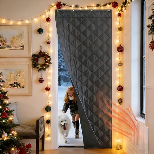 NICETOWN Thermal Insulated Door Curtain with 3 Hanging Ways, 34"x82" Windproof Cold Protection for Bedroom Doorway, Patio, Garage, Saves Heating Costs for Winter & Summer, 1 Panel, Grey by NICETOWN