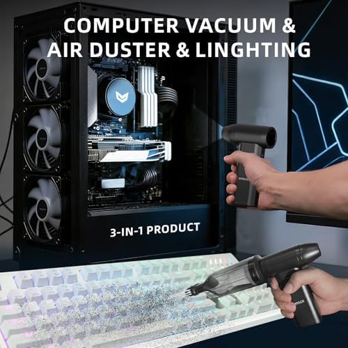 Electric Compressed Air Duster Vacuum Cleaner, LED Light 180000 RPM 5-Speed Handheld Mini Blower Storage Bag PC Cleaning Kit USB-C Rechargeable for Keyboard Home Outdoor Car BBQ Grill - Image 2