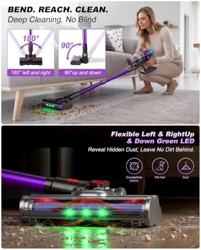 Cordless Vacuum Cleaner for Home,Self-Standing Stick Vacuum with Touch Screen,55KPa Suction,580W Motor & Up to 70-Min Runtime,Anti-Tangle Vacuum for Pet Hair,Carpet & Hardwood Floors - Image 7