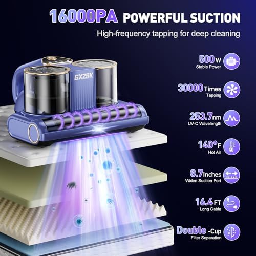 Gxzsk Mattress Vacuum Cleaner, 16kPa Bed Vacuum Cleaner, Handheld Vacuum - Image 2