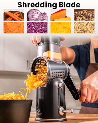 Rotary Cheese Grater Manual Hand Crank 5 Blade Shredder, Classic Black - Image 4