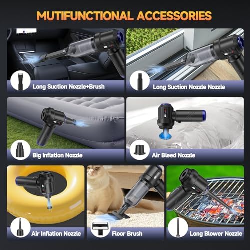 Car Vacuum Portable Cordless High Power Small Handheld Vacuum Cleaner 4-in-1 Compressed Air Duster & Air Blower & Pump Hand Held Mini Vacuum for Christmas Cars,Office,Home Cleaning - Image 4