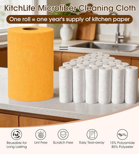Microfiber Cleaning Cloth Roll, 100 Pack 12 x 12 Inch Tear Away Reusable Paper Towels, Thick Cleaning Towels, Absorbent Lint Free Washable Rags for Kitchen, Car, Garage and Workshop - Apricot Orange - Image 4
