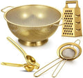 Sawysine 5 Pcs Gold Kitchen Appliances Includes 5 Quart Gold Colander and 2 Pcs Strainer Set, Lemon Squeezer, Stainless Steel 4 Sides Grater Slicer with Handle for Kitchen by Sawysine