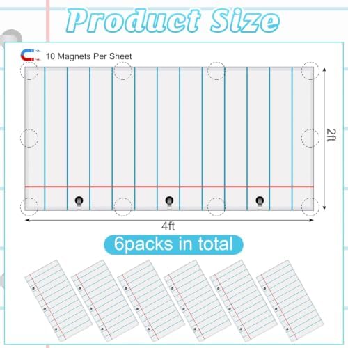 6Pcs Classroom Fluorescent Magnetic Light Covers,2x4 FT Notebook Paper - Image 2