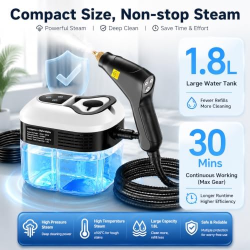 Steam Cleaner, High Pressure Steamer with 6 Level Adjustable Handle, Newly Upgraded 2500W 15s Heat Up, Multi Tools for Kitchen Grease, Grout, Dirt, Tile, Car Detailing - Image 3