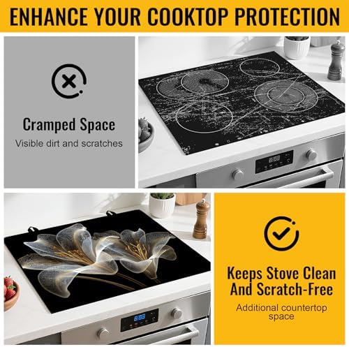 NYZE Stove Top Cover for Electric Stove 28x20 Inch Silicone Stove Topper & Protector, Scratch-Resistant Decorative Kitchen Mat for Electric/Glass Stove Top (Transparent Lily) - Image 5