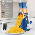 Rotary Cheese Grater Manual Hand Crank 5 Blade Shredder, Blue & White - Image 3