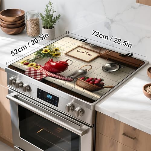 Stove Top Cover Retro Flower Gas Stove Top Cover for Home Decoration Kitchen Pad Non-Stick Washable Cooktop Covers Countertop Protector Keep Stove Clean 28"x20" (Good time) - Image 4