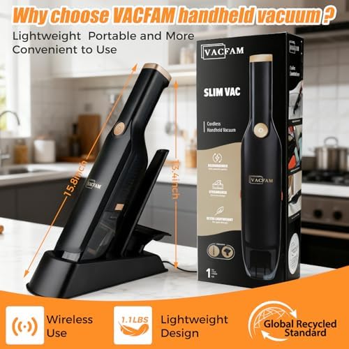 Cordless Handheld Vacuum, 15KPa Car Vacuum, Hose, Dock, 2 Filters - Image 2
