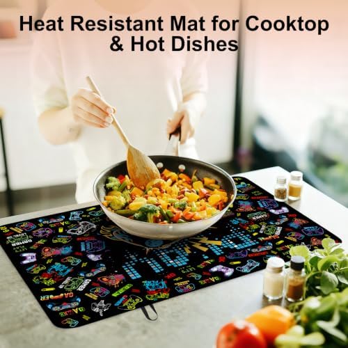 Gamer Stove Top Cover for Electric Stove 28 "x 20 ", Video Games Lover Heat Resistant Glass Top Stove Cover Protector, Glass Cooktop Covers, Kitchen Non-Slip Drying Mat Flat Electric Stove Top Covers - Image 5