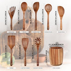 9 PCS Kitchen Utensils Set - Wooden Spoons for Cooking, Natural Teak Wooden Utensils - Includes Wooden Spoons, Spatula Set, Slotted Spoon - Handmade Wooden Spoon Set - Image 3
