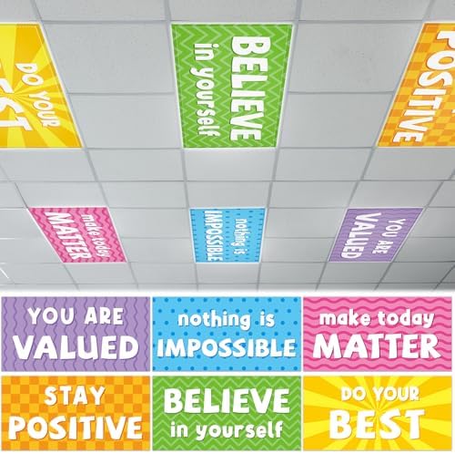6 Pcs Fluorescent Light Covers with 60 Magnets Decorative for Classroom Ceiling Light 4 x 2 Feet Magnetic Lights Covers Filter Easy Install for Office Hospitals & Home Drop Ceiling Supplies (Positive) by Wiooffen