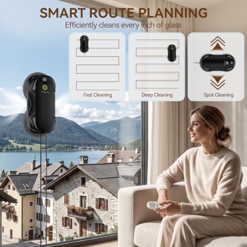 Tosima W5 Window Cleaning Robot, 6400Pa Max Adaptive Suction, Smart Window Cleaner with Triple Safety System, Intelligent Navigation, Remote Control, for All Smooth Surfaces, Black - Image 3