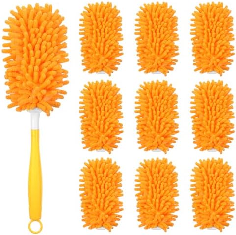 11-Pack Reusable Duster Kit – Heavy Duty Chenille Refills with Handle, 360° Microfiber Dusting for Home & Office (Orange) by Unknown