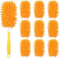11-Pack Reusable Duster Kit – Heavy Duty Chenille Refills with Handle, 360° Microfiber Dusting for Home & Office (Orange) by Unknown