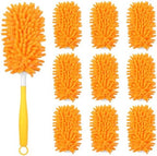11-Pack Reusable Duster Kit – Heavy Duty Chenille Refills with Handle, 360° Microfiber Dusting for Home & Office (Orange) by Unknown