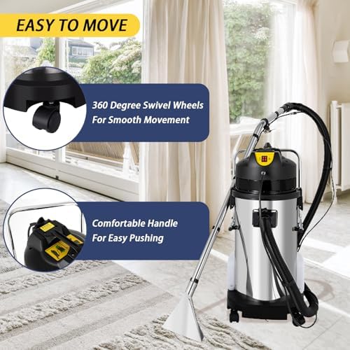 Carpet Cleaning Machine, 1000W 40L/11gal Professional Commercial Carpet Cleaner Machine with Long Flat/Dust/Water Vacuum Head and Round Brush, 3 in 1 Vacuum Washing Carpet Extractor Machine - Image 6